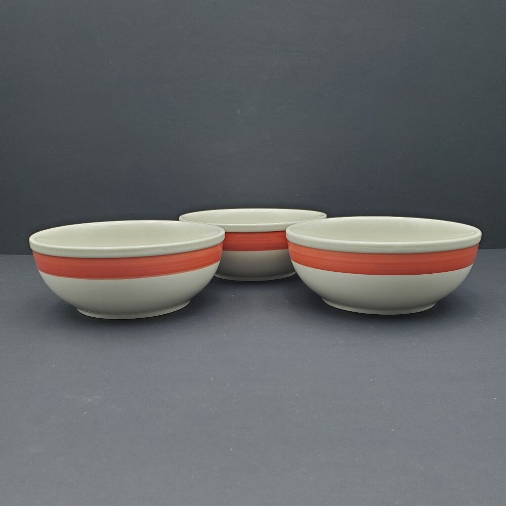 CAC China Rainbow Red Soup Cereal Bowls Off White Red Band Fruit Dessert Bowls